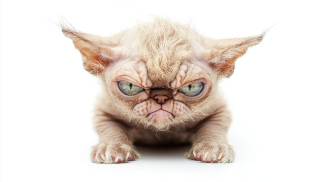 a very ugly kitten on white