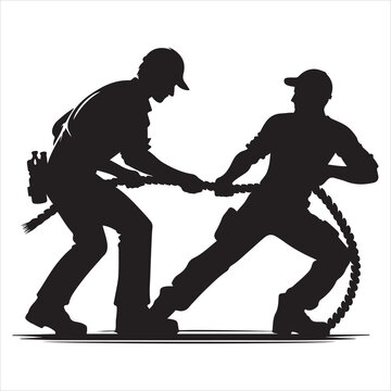 recommend clip art: Black silhouette of a construction laborer digging with a shovel on a white background 