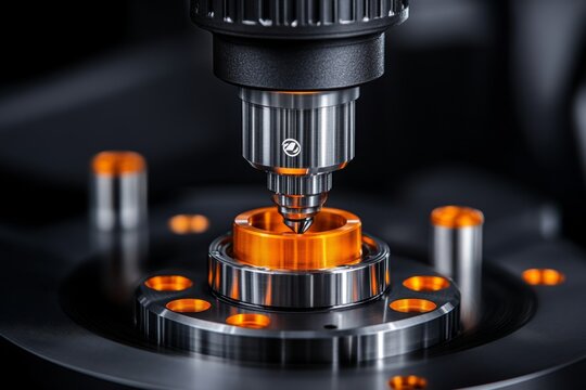 Factory worker adjusting settings on a CNC machine, symbolizing the skill and attention required in automated manufacturing, symbolizing focus and automation