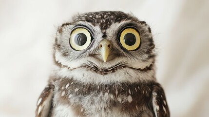Fototapeta premium Adorable Watercolor of Chubby Baby Owl with Wide Eyes