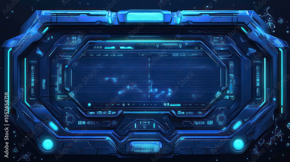 Poster Futuristic control panel with a digital display in a space environment.