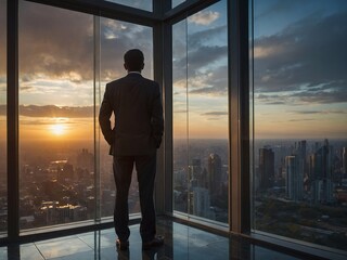 A silhouette of a confident business professional in various city locations