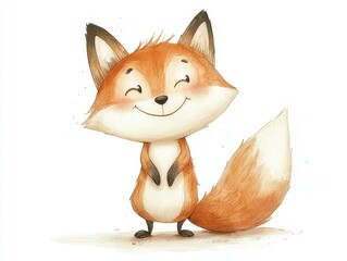 Fototapeta premium Adorable Watercolor Illustration of a Little Fox