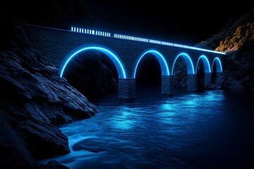 Gothic-style blueprint of an ancient stone bridge with detailed arches, spires, and dark ink shading, capturing the dramatic and intricate beauty of Gothic civil engineering, symbolizing depth