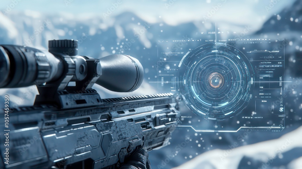 Poster this is the sniper aim pointer. it provides futuristic eyes on military weapons, user interfaces, an