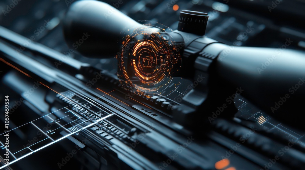 Fototapete A futuristic sniper scope with digital elements, emphasizing technology and precision.