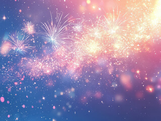 Fototapeta premium Festive fireworks burst across a glittery night sky, creating a magical backdrop.