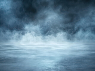 A misty, ethereal landscape with a soft blue and grey color palette.