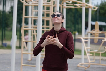 Woman exercising or doing workout session outside