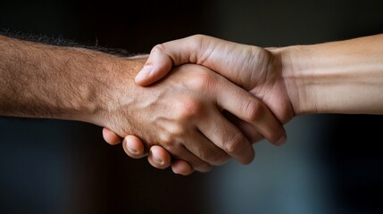 Fototapeta premium Two hands shaking in a gesture of agreement, partnership, or friendship.