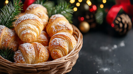 Delightful basket of mini croissants dusted with powdered sugar a festive treat for every occasion