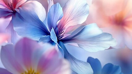 Dreamlike floral composition with soft pastel petals and abstract background
