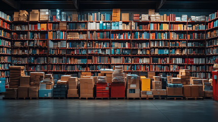 Obraz premium A cozy library filled with shelves of books, inviting readers to explore a world of knowledge and literature