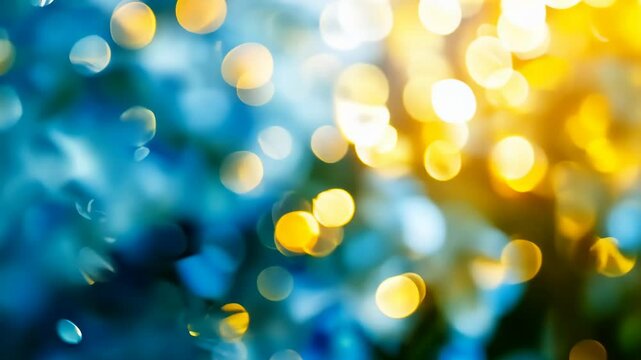 Abstract bokeh lights in blue and gold tones creating a dreamy atmosphere