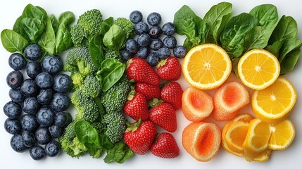 A colorful arrangement of fresh fruits and vegetables, highlighting healthy eating.