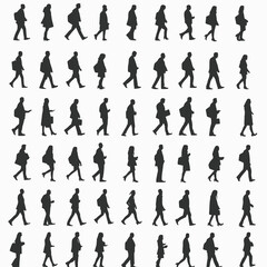 Fototapeta premium Isolated white background with 2d black silhouettes of business people. Flat Vector 