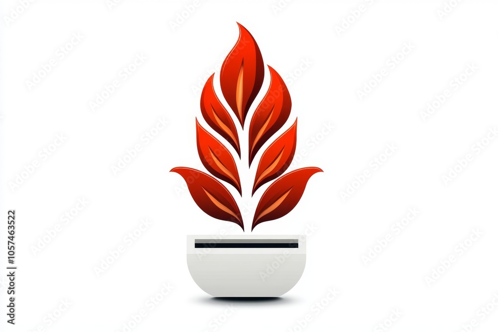 Poster minimalist icon of a flame and a pot, symbolizing cooking with heat in a straightforward design, sym