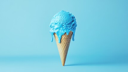 Melting planet depicted as an ice cream cone against a soft blue backdrop Conceptual imagery representing climate change pollution and a dystopian future