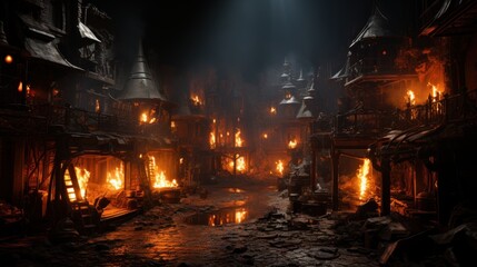 Obraz premium Burning Medieval Town