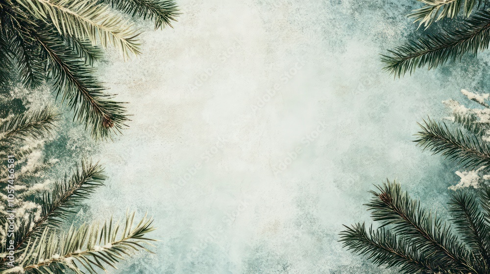 Poster a serene winter background featuring soft textures and pine branches.