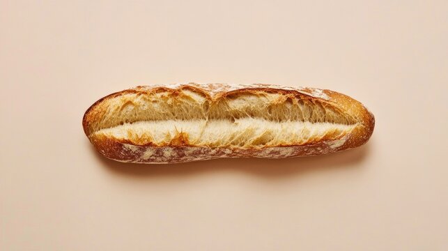 A clear image of a halved gluten free baguette perfect for culinary blogs health food advertising and bakery catalogs