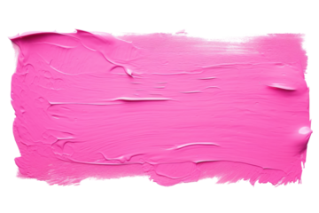 Vibrant pink paint stroke in rectangular block shape, with texture and rough edges isolated on white background