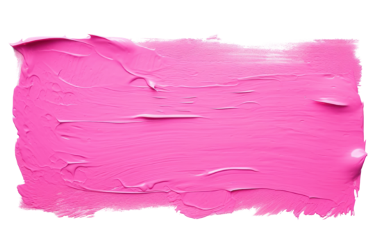 Vibrant pink paint stroke in rectangular block shape, with texture and rough edges isolated on white background