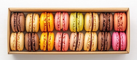 Macaroons Box Isolated On White Background Flat Lay