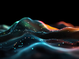 Abstract digital landscape with glowing particles and vibrant colors, perfect for modern tech concepts.