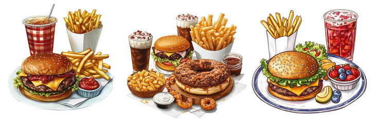 Indulgent Fast Food Feast with Burgers and Fries