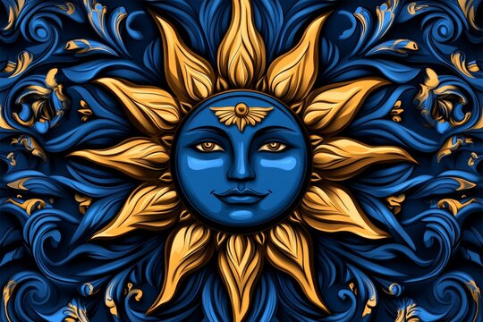 Vintage-style poster of a sun with radiating lines and bold colors, capturing the nostalgia of summer heat in a retro style, symbolizing warmth and classic design