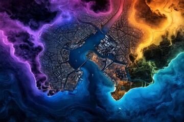 Watercolor illustration of a city blueprint, with soft pastel colors and loose lines capturing the essence of urban planning in a delicate, artistic style, symbolizing creativity and urbanity