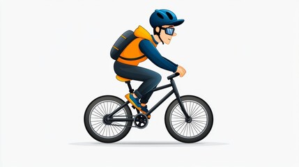 Naklejka premium Cartoon Illustration of a Man Riding a Bicycle with a Backpack