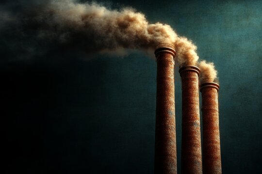 Watercolor painting of a factory scene with smokestacks and industrial equipment, capturing the texture and atmosphere in soft tones, symbolizing nostalgia and power