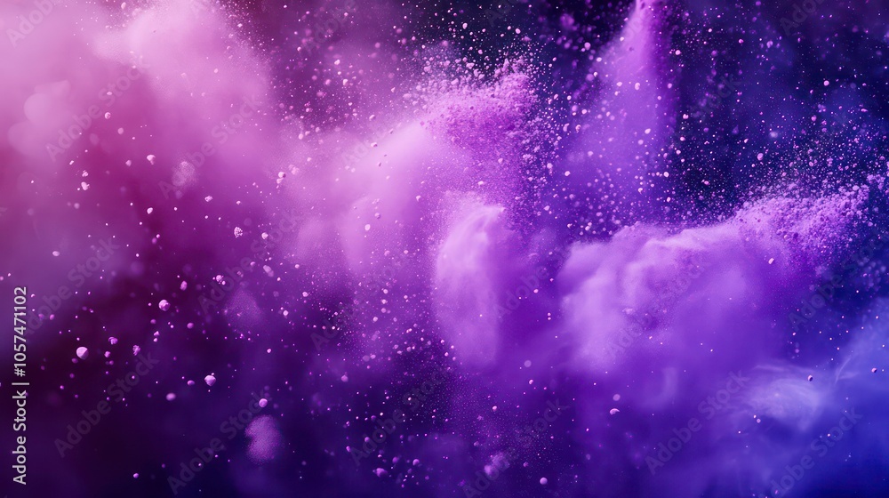 Poster a vibrant display of purple smoke and particles, creating an ethereal atmosphere.