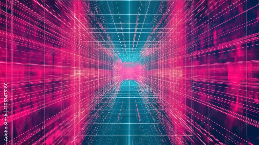 Poster a vibrant, abstract representation of a digital tunnel with lines radiating outward.