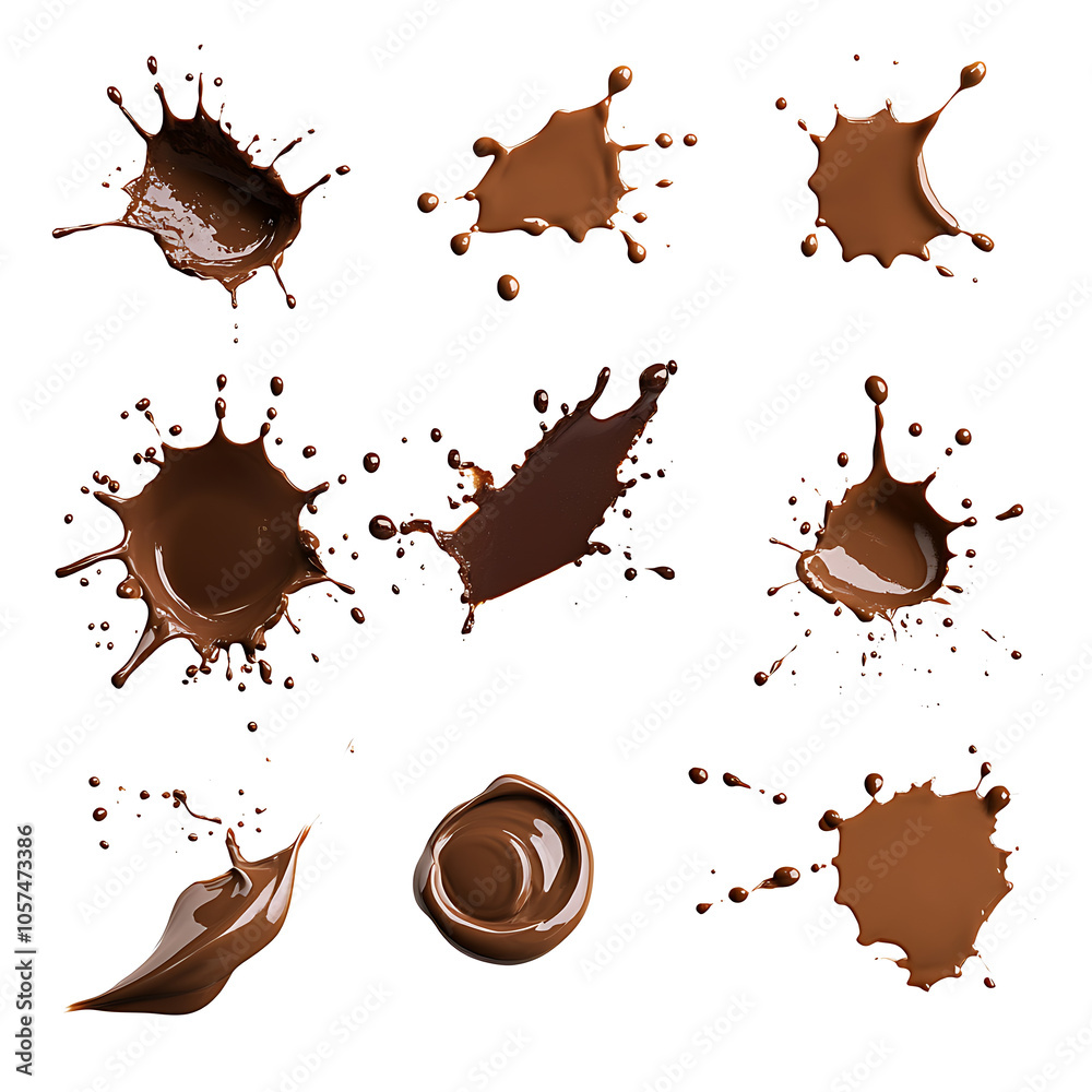 Poster Set drops of mud sprayed isolated on white background collection stain with clipping path