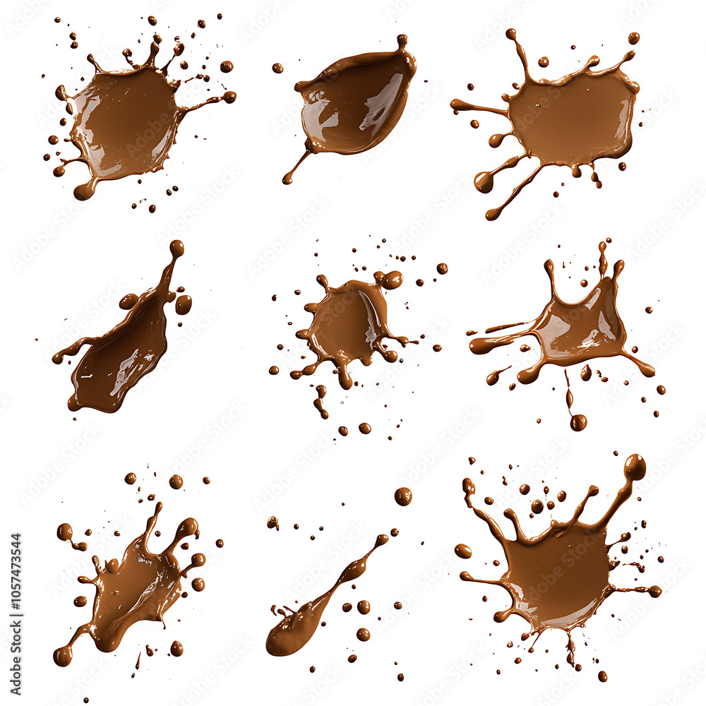Poster Set drops of mud sprayed isolated on white background collection stain with clipping path