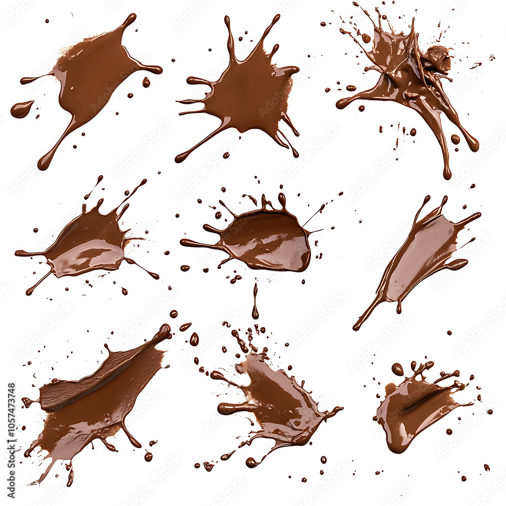 Poster set drops of mud sprayed isolated on white background collection stain with clipping path