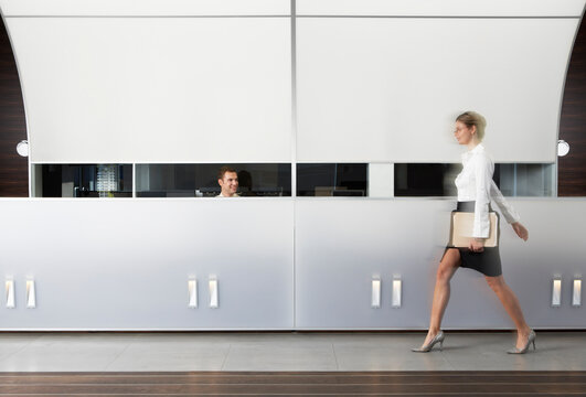Receptionist and Businesswoman at Desk