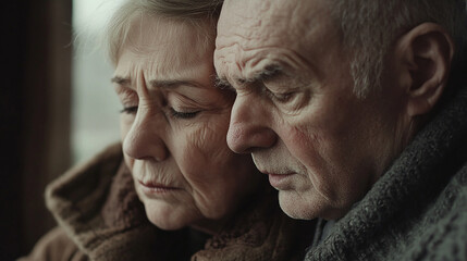 Sad elderly couple tender and emotional