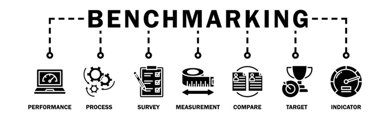 Benchmarking banner web icon vector illustration concept for the idea of business development and improvement with an icon of performance, process, survey, measurement, compare, target, and indicator