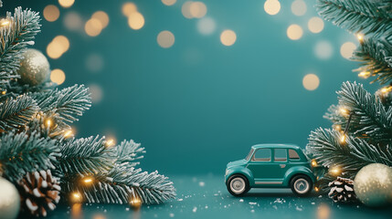 christmas decoration and green toy car