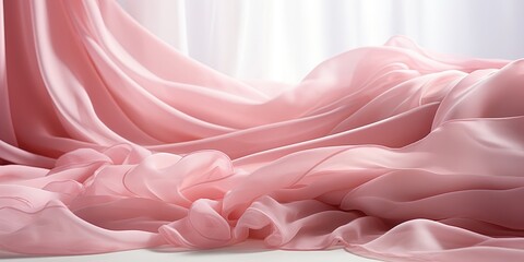 A delicate pink fabric draped in soft, flowing waves, creating a graceful and elegant background for any design or composition.