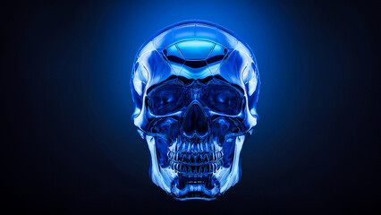Blue Skull on Dark Background with Blue Backlighting.