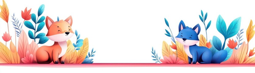 playful forest animal flat design front view autumn festival cartoon drawing vivid