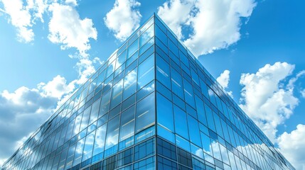 Modern Glass Building Against a Blue Sky