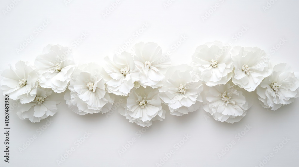 Poster white flowers are arranged in a row on a white background