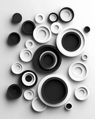 Modern black and white circles create stylish, abstract design