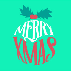 Christmas Pudding Typography  in Red and White Merry Xmas Card Design on a plain background